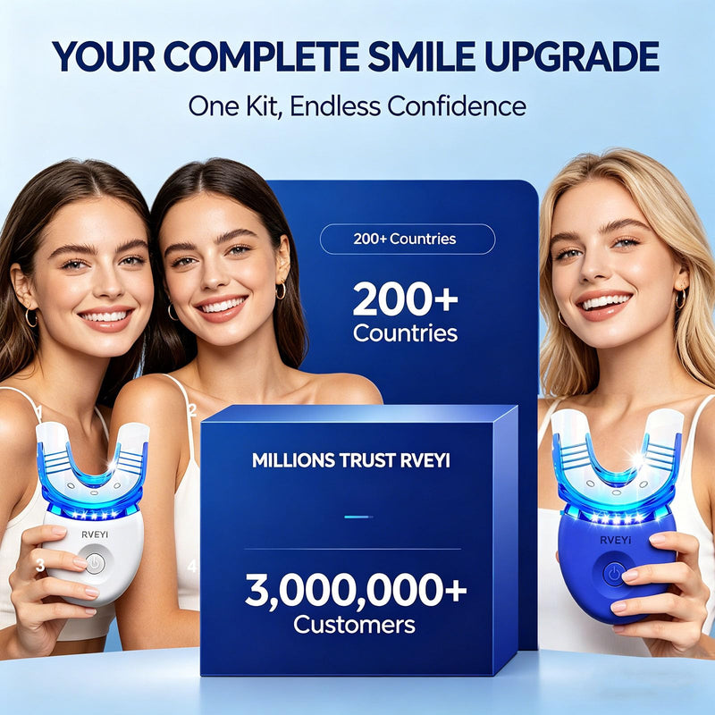 RVEYi Teeth Whitening Kit for Sensitive Teeth with LED Light, 35% Carbamide Peroxide Gel Syringes and Remineralizing Gel, Blue