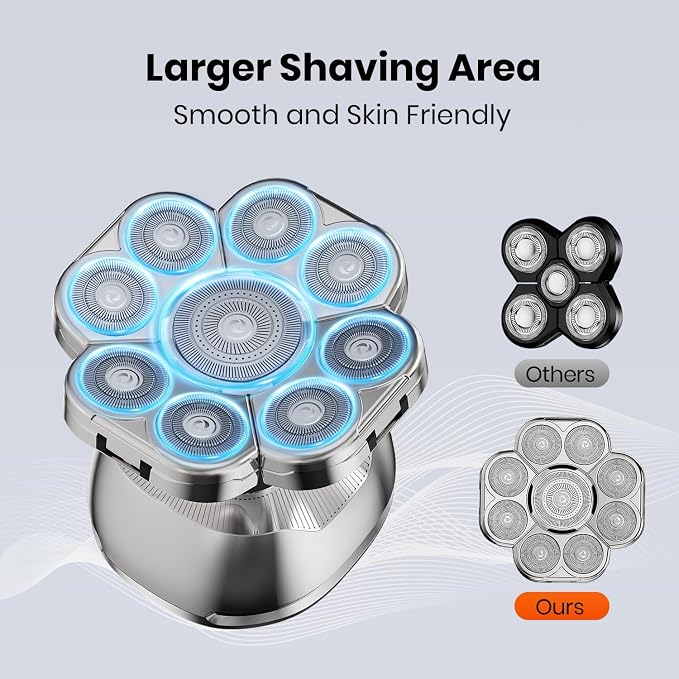 9D Head Shavers for Bald Men, 5 in 1 Detachable Head Shaver with LED Display, IPX7 Waterproof Wet Dry Rechargeable Electric Shavers for Men Grooming Kit for Home & Travel Gunmetal