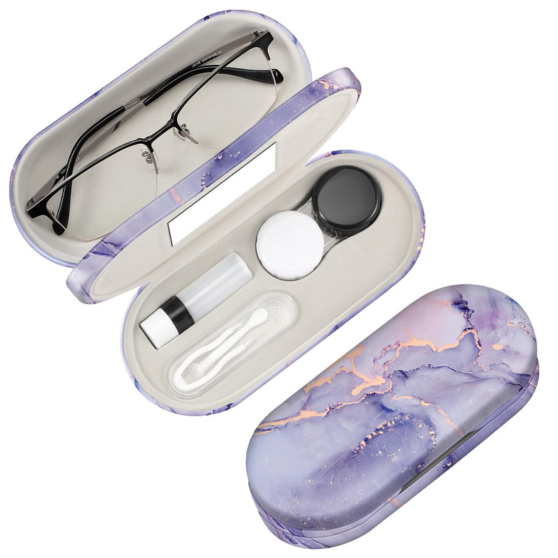 [Australia] - Fintie glasses case - hard case double-sided glasses case and contact lens case - glasses case with mirror contact lenses travel set purple marble 