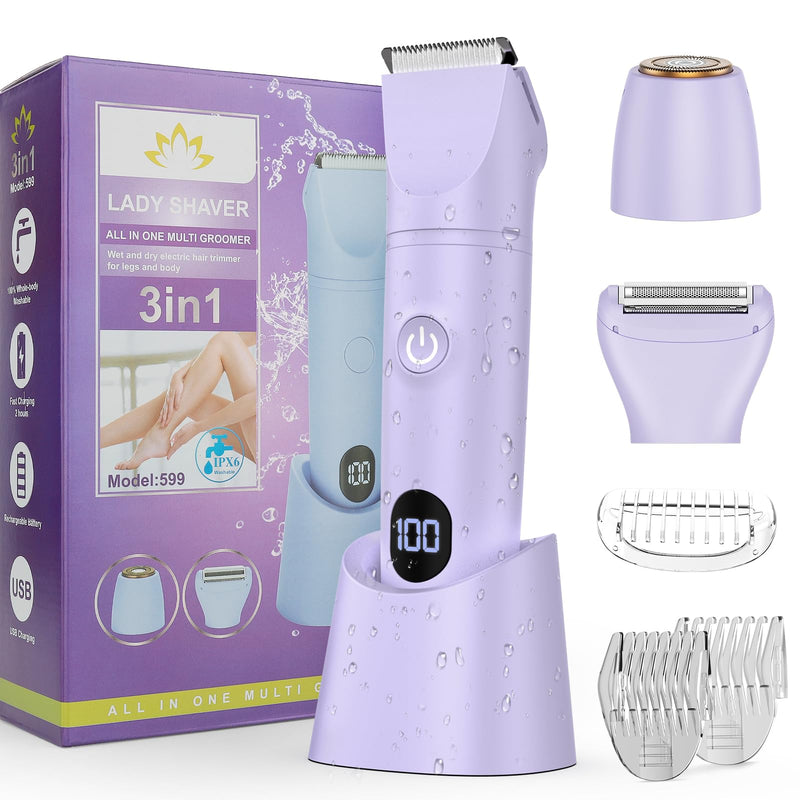 [Australia] - Bikini Trimmer Electric Razors for Women,3 in 1 Body Hair Removal Kit for Face,Pubic,Arm, Leg, Armpit, Bikini Trimmer,Painless IPX6 Waterproof Rechargeable Portable Lady Shavers Wet & Dry Gifts 
