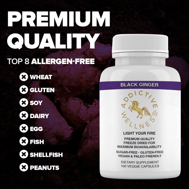 [Australia] - Addictive Wellness Thai Black Ginger for Men, Thai Black Ginger Supplement to Support Energy Metabolism, Endurance & Performance, Freeze Dried Black Ginger Capsules 450mg, Vegan & Paleo, 100 Count 100 Count (Pack of 1) 