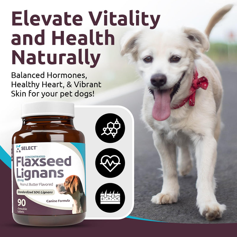 K9 Select Concentrated Flaxseed Lignans for Dogs, 20mg 90 Tablets, Peanut Butter Flavored Chewable, Impove Coat - PawsPlanet Australia