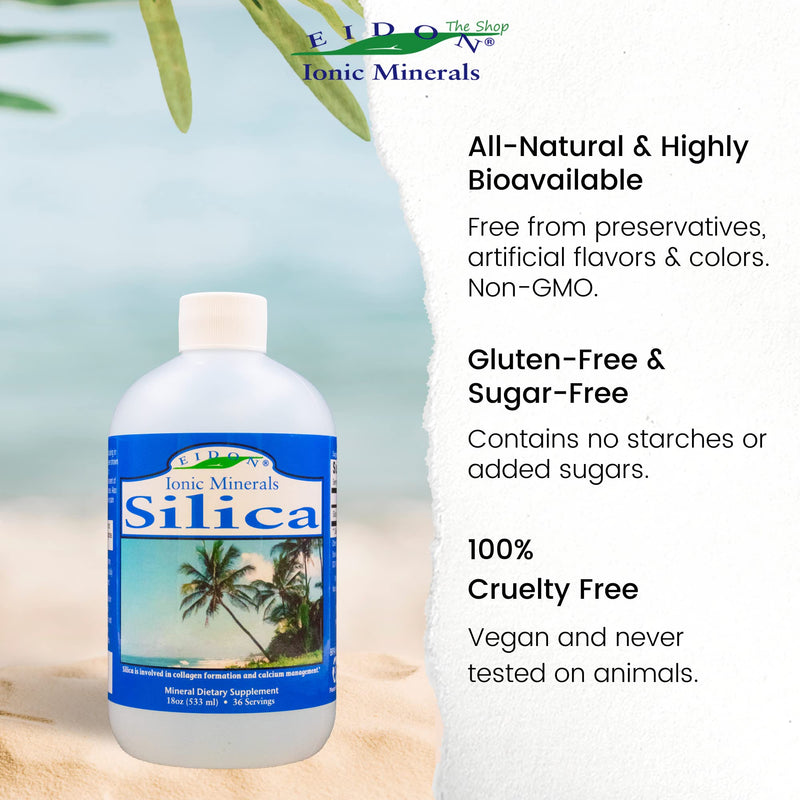 [Australia] - Eidon Ionic Minerals Liquid Silica Mineral Concentrate - for Hair, Skin and Nails, Silica Drops to Support Collagen Production, Joint and Bone Health, Helps Manage Calcium, No Added Sugar - 18 oz 18 Fl Oz (Pack of 1) 