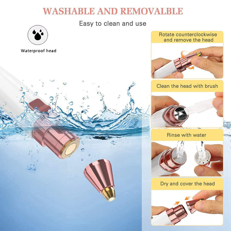 Facial Hair Remover for Women,Nose Hair Trimmer Rechargeable 2-1 Eyebrow Razor Portable Electric Shaver Painless Hair Remover Device for Face Nose Peach Fuzz Body Beard Lips Chin Female Hair Removal