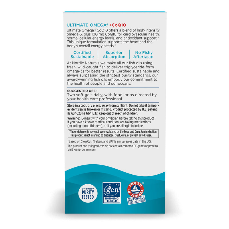 [Australia] - Nordic Naturals Ultimate Omega + CoQ10, Lemon - 120 Soft Gels - 1280 mg Omega-3 + 100 mg CoQ10 - Heart Health, Cellular Energy, Antioxidant Support - Non-GMO - 60 Servings Unflavored 120 Count (Pack of 1) 