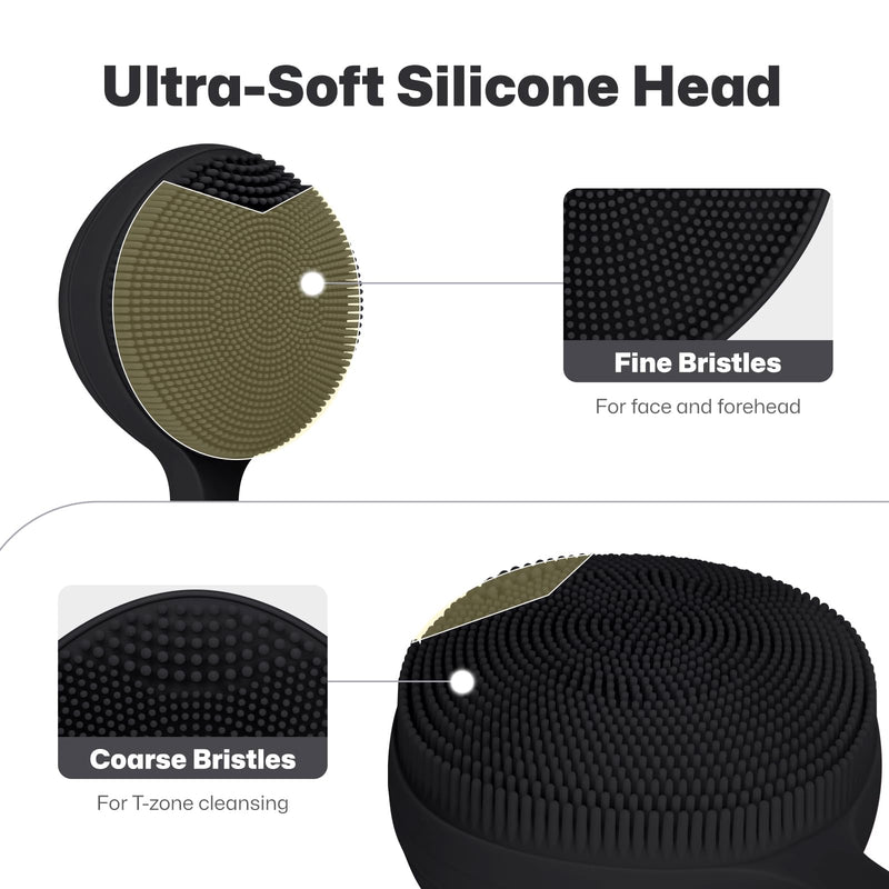 PRITECH Facial Cleansing Brush, Rechargeable Silicone Face Scrubber with Constant-Temperature Heating, Vibrating Exfoliator Scrubber for Deep Pore Cleaning, Waterproof Face Brush for Women & Men-Black Black