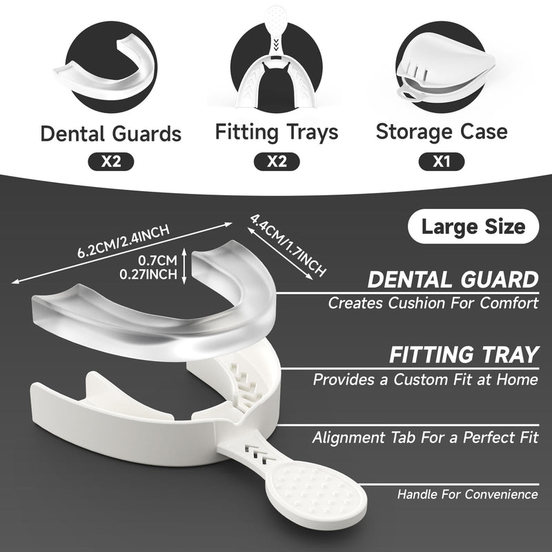 [Australia] - Upgraded Mouth Guards for Grinding Teeth at Night,2 Pack,Standard Size, Professional Night Guard with Fitting Tray, Comfortable Mouth Guard for Clenching Teeth at Night Clear 