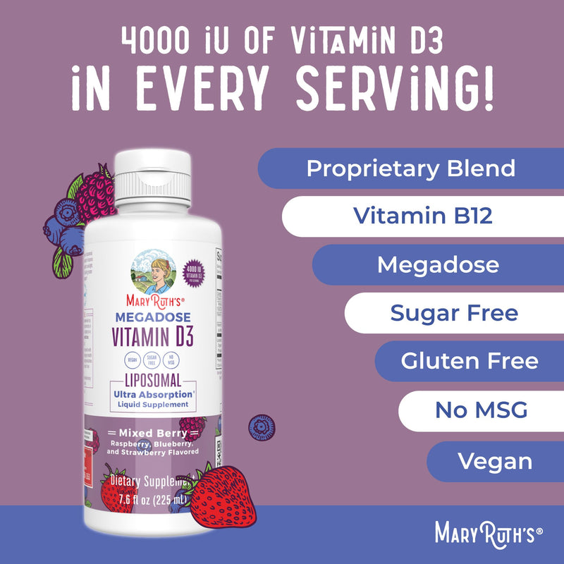 MARYRUTH'S Megadose Vitamin D3 Liposomal, Vitamin D 4000 IU, 45 Servings | Ultra Absorption, Immune Support for Adults, Bone Health, Vegan, Sugar Free, Gluten Free, Non-GMO, 45 Servings