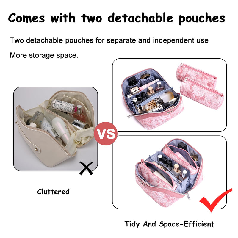 BOYATU Travel Makeup Bag Cosmetic Bags for Women: 3-Piece Makeup Bag Set (E-4-Pink)