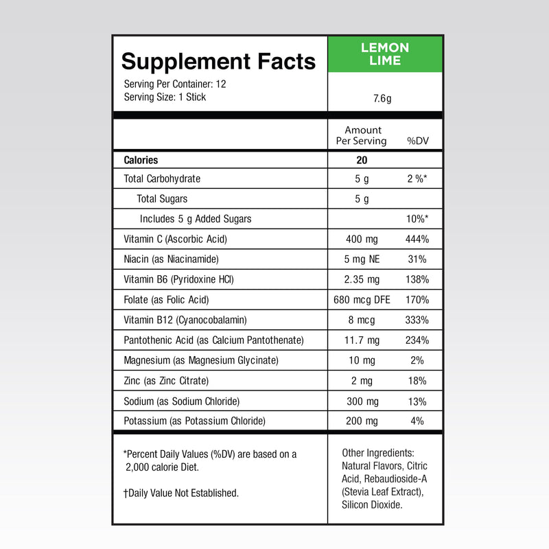 Electrolytes Powder - 3X Electrolytes,1/2 Sugar with Vitamin C, B3, B6, Electrolytes Powder Packets for Hydration, Recovery & Immunity, Vegan & Gluten Free | Lemon Lime - 12 Packets 5.25 Pound (Pack of 1)
