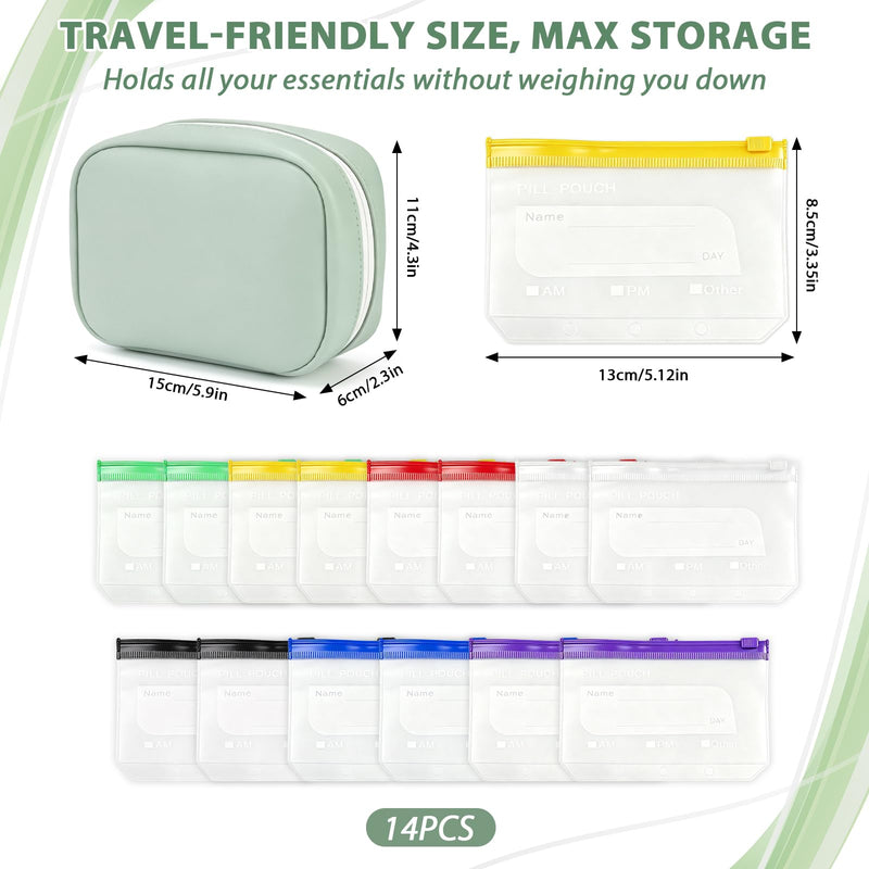 A8 Waterproof Pill Pouch Set-14pc Bags Inside,Pill Organizer Set for Travel | Waterproof Travel Pill Organizers,Leakproof Reusable Zippered Storage Case for Fish Oils, Vitamins