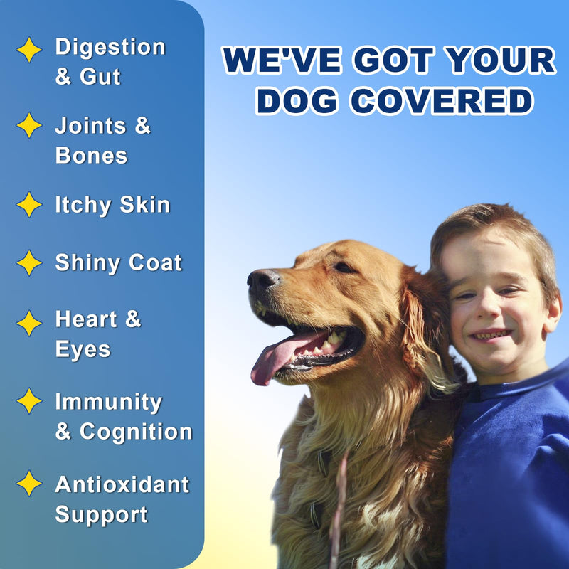 Dog Vitamins, Dog Multivitamin Powder, with Probiotics, Glucosamine, Omega 3, Support Gut, Joint & Mobility, Itch Skin & Coat, Minerals & Antioxidant for Immune Health, Daily Essential Dog Supplements 90 Scoops - PawsPlanet Australia