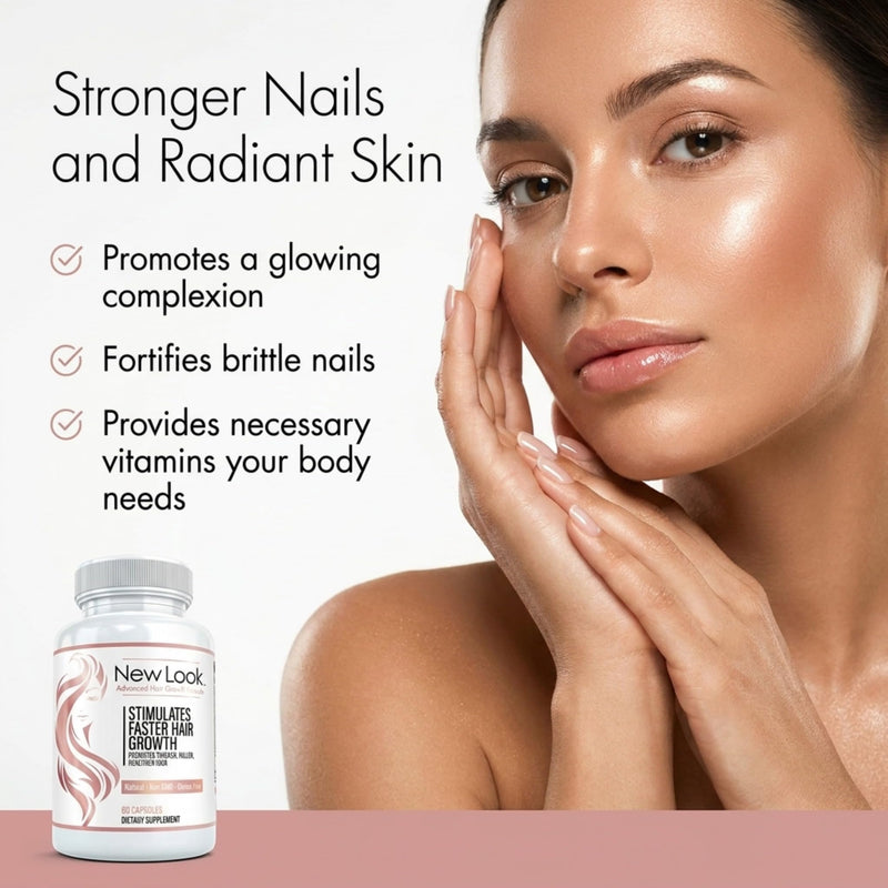 New Look Hair Growth Support Vitamins for Women and Men | Clinical Strength Supplement for Hair Loss | Supports Thicker, Fuller Hair with Biotin - 60 Capsules