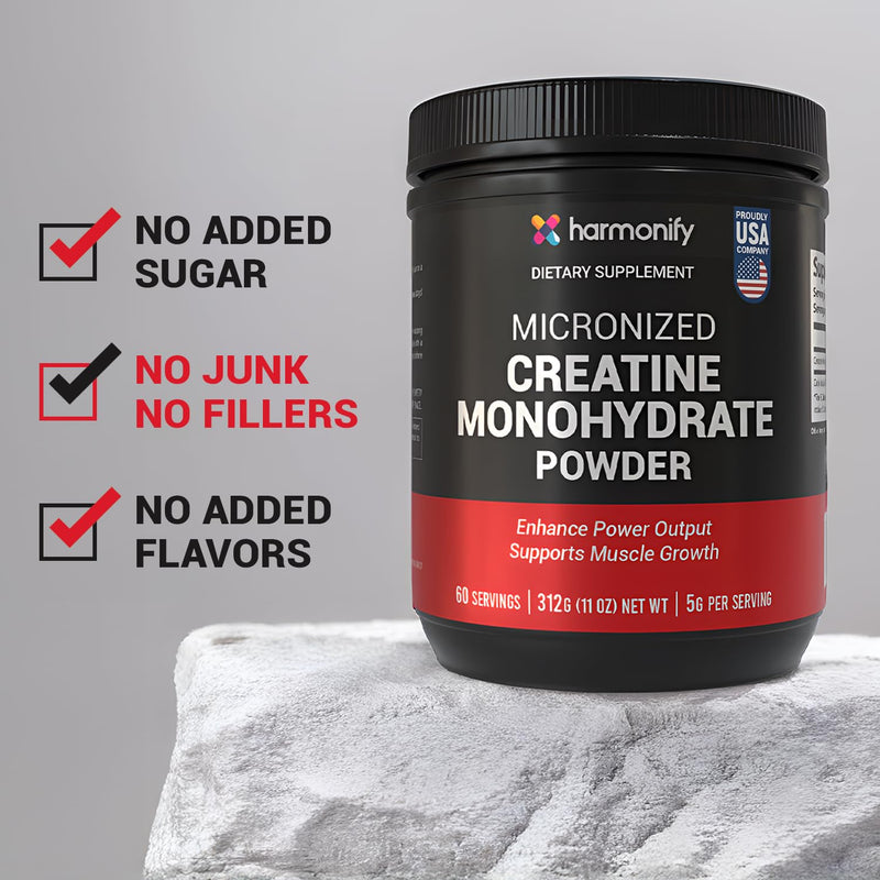 Creatine Monohydrate Micronized Powder 300g – Pure Creatine for Women & Men, 20% More Strength, Gluten-Free, Non-GMO, High Absorption Creatine Powder – 60 Servings (2 Month Supply)