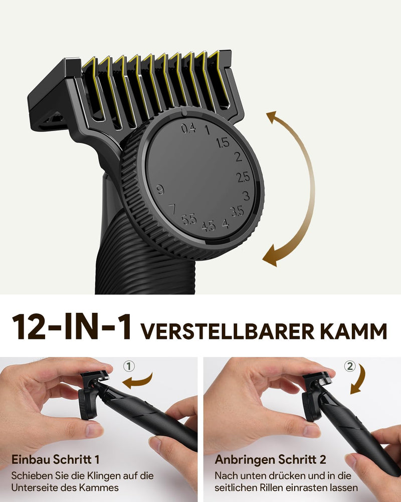 [Australia] - Xpert T Magnetic Shaver Men's Electric, Integrated Beard Trimmer with Nose Hair Trimmer, 12-in-1 Adjustable Trimming Attachment 2 Body Attachments, Unisex Body Hair Trimmer Intimate Razor Set, Black Xpert T-Solo 