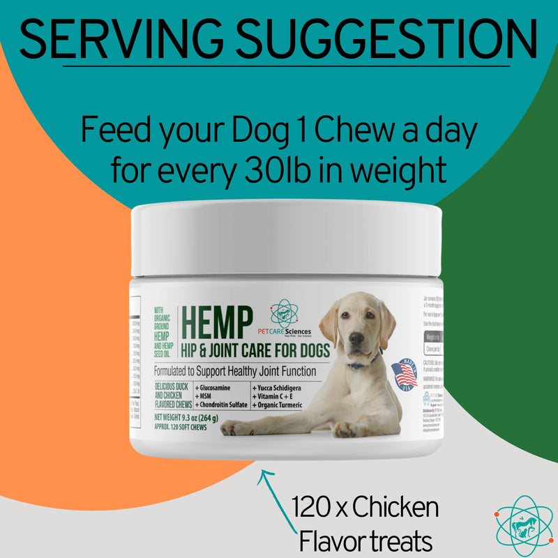 Approx 120 Hemp Chews for Dogs - Dog Hip and Joint Supplement - Pain Relief for Dogs - Senior Old Dog Vitamins and Supplements - Hemp Calming Treats for Dogs 264 Gram - PawsPlanet Australia