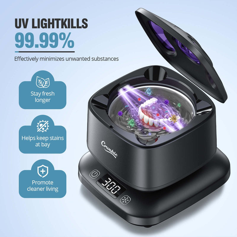 [Australia] - Ultrasonic Retainer Cleaner, Detachable 45kHz Retainer Cleaner Machine 3 Modes Dental Cleaning Pod with Visible Window Digital Timer for Mouth Guard, Dentures, Aligner, Braces, Jewelry - Black 
