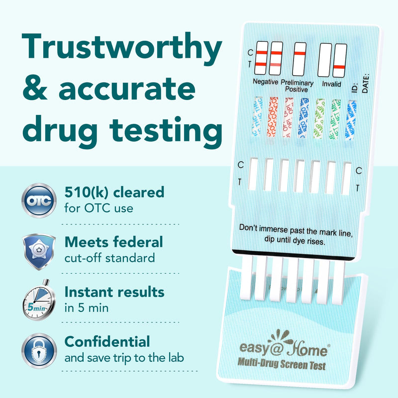Easy@Home Multidrug Screen Test - Urine Drug Test Kit Detect 7 Commonly Used Drugs Marijuana(THC), Cocaine(COC), Morphine(MOR/OPI 2000), Oxazepam(BZO), Amphetamine(AMP), MET, MDMA EDOAP-174-15Pack