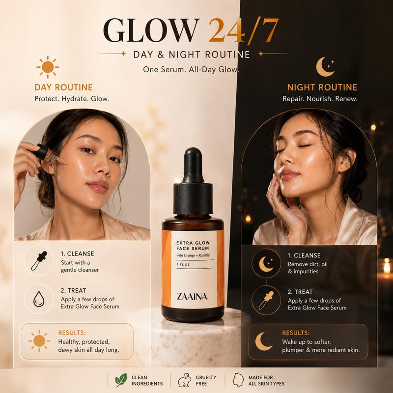 Extra Glow Face Oil Serum for Glowing Skin – Hydrating Ayurvedic Facial Oil with Rosehip & Vitamin E – Lightweight Makeup Primer for Dry, Dull & Sensitive Skin - 1 oz