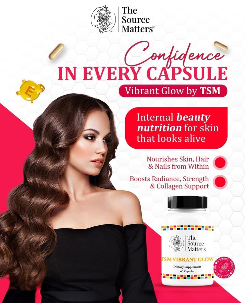 Vibrant Glow Advanced Skin, Hair & Nail Support with Collagen Boosting Silica, MSM, Saw Palmetto, Betaine HCl & More for Stronger Hair & Nails (60 Capsules)