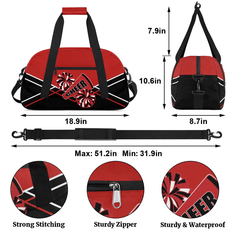 Cheer Kid Duffel Bag Collapsible Sports Gym Bags Travel Weekender Overnight Bag for Girls Boys Personalized Gymnastics Sleepover Bag Black Red Color-cheer02