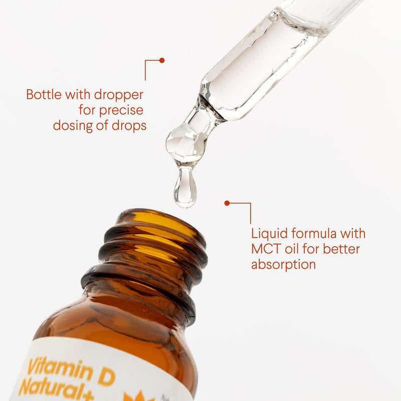 Health Labs Care Vitamin D Natural+ - Vegan Vitamin D3 Drops for Adults - with MCT Oil - 1000 IU per Drop - 360 Drops