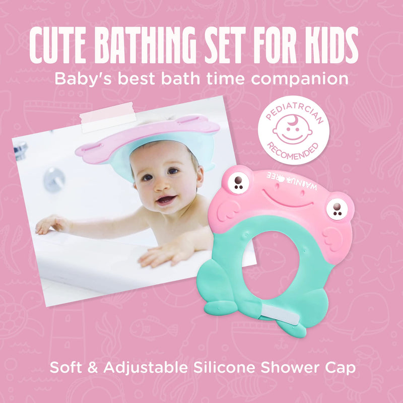 [Australia] - Walnut Tree Baby - Baby Bath Visor With Strap, Bath Visor for Toddlers, Adjustable Shower Visor, Multipurpose Baby Bath Hat Shield, Nose, Ears, & Eye Protector for Shower, Sky Blue Strap Pink 