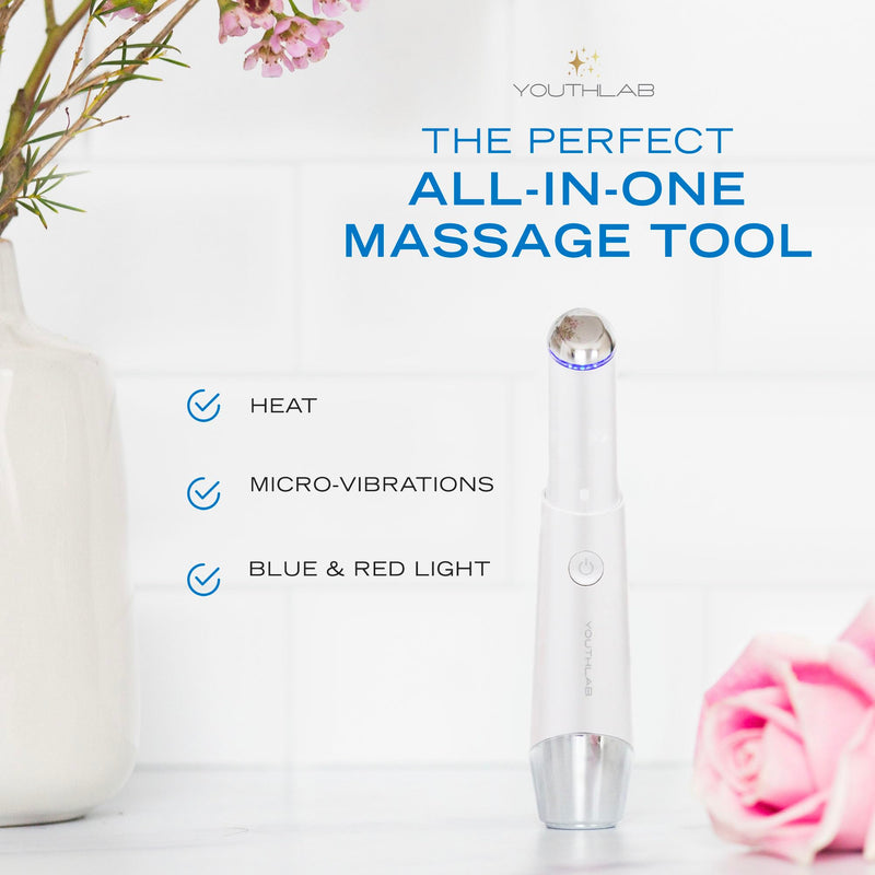 Eye & Face Wand/Tool – Heated Eye Wand with Vibration for Puffiness, Tired Eyes, Brighter Under Area, Redness Relief, Product Absorption, Smoother Skin & Relaxing Massage White