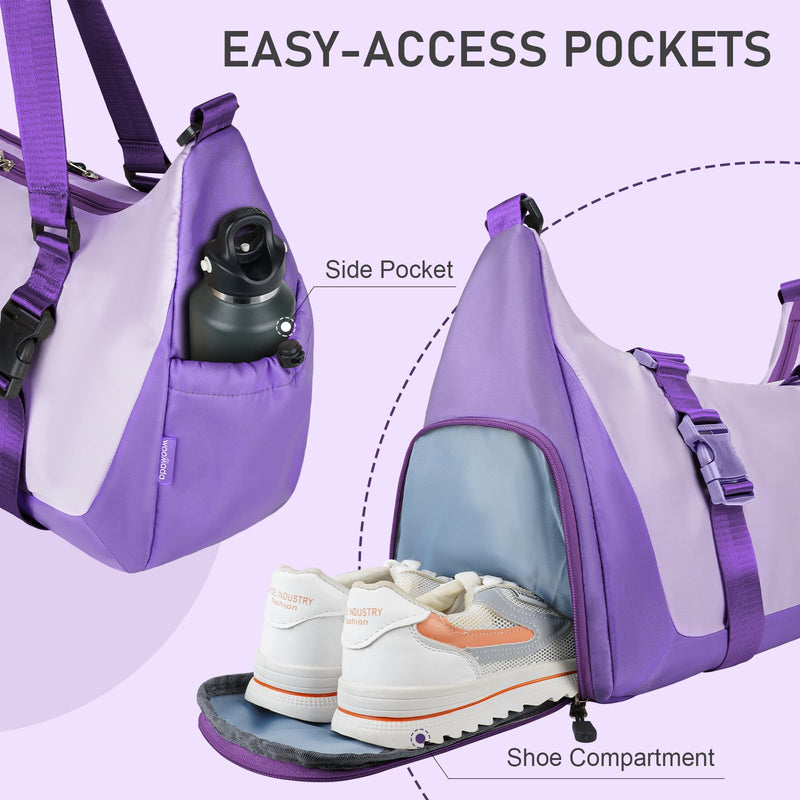 WOOMADA Gym Bag for Women with Yoga Mat Holder, Yoga Duffle Bag with Shoe Compartment, Multi-Purpose Travel, Workout, Dance, Sports Bag(Purple)