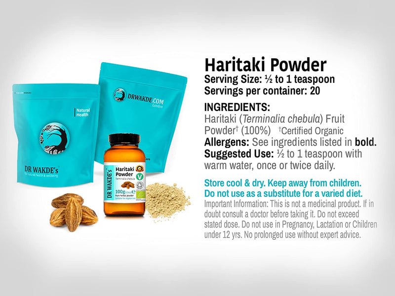 [Australia] - DR WAKDE'S Organic Haritaki Powder (Hirda | Terminalia chebula) - 100g (3.5oz) | Pure, Raw & Dried Powder | Ayurvedic Herb | Vegan | Nothing Added, Nothing Removed | Same Day Dispatch 3.53 Ounce (Pack of 1) 