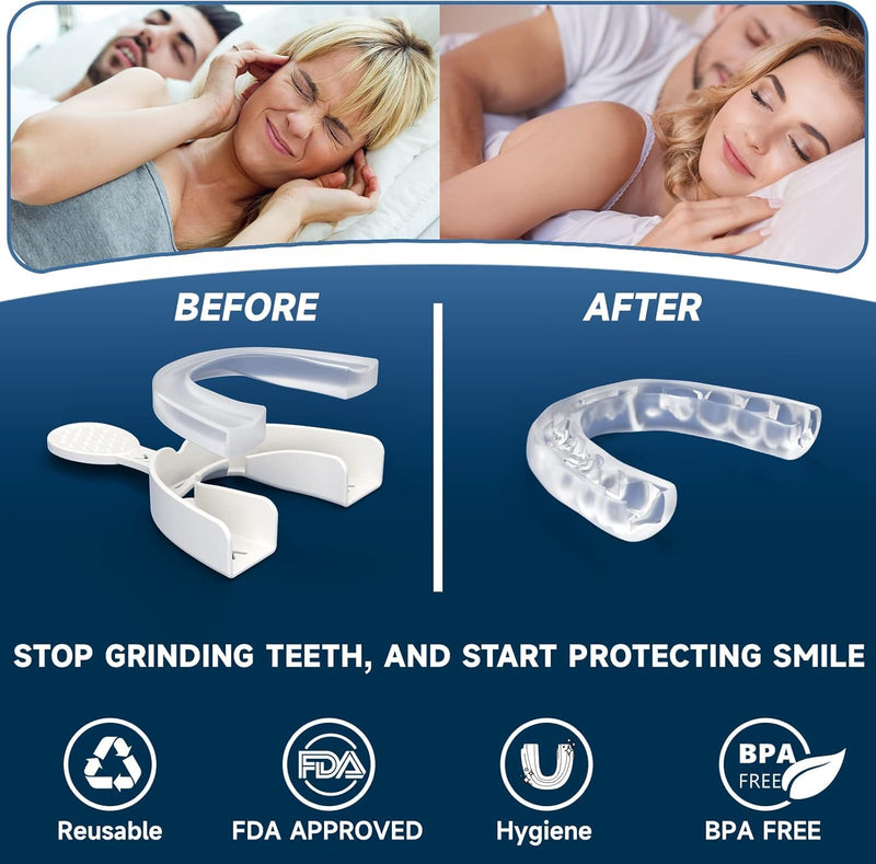 [Australia] - 2 Pack Upgraded Night Guards for Teeth Grinding and Clenching, Standard Size, Professional Mouth Guard with Fitting Tray for Adults & Teens, Comfortable Solution for Clenching 1.45*2.3*0.3 Inch 2.0 