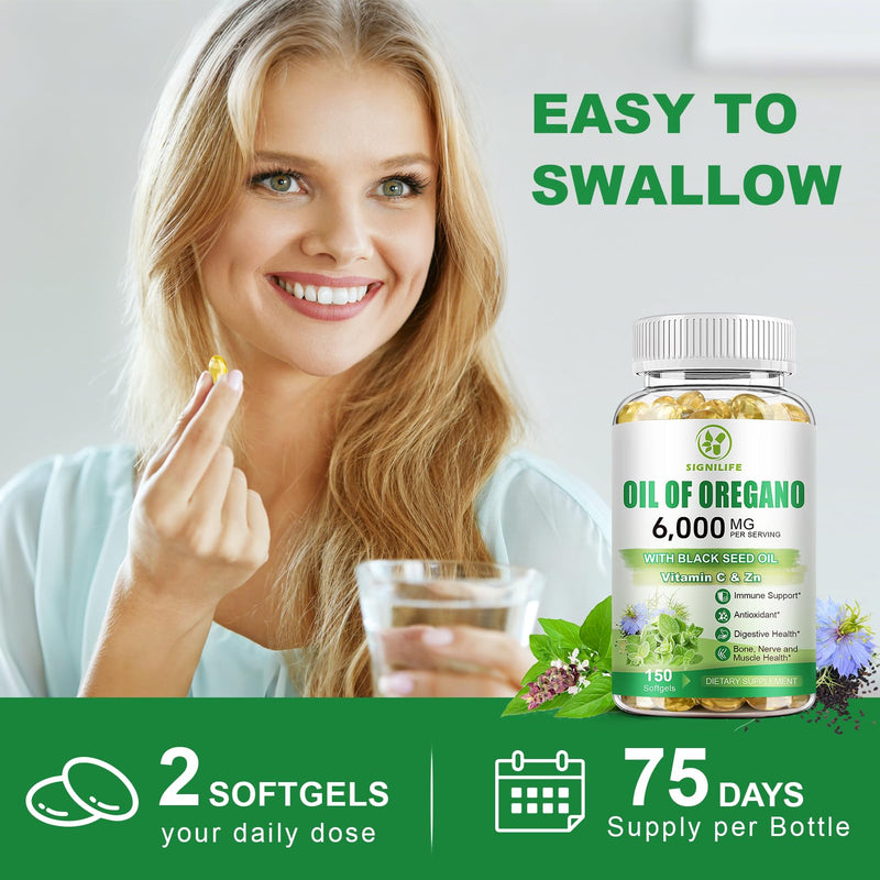 [Australia] - Oil of Oregano with Black Seed Oil, 6000mg Oregano Oil Capsules for Immune Support with High Carvacrol & Thymoquinone, Antioxidant, Non-GMO, Gluten Free, 150 Softgels 150 Count (Pack of 1) 