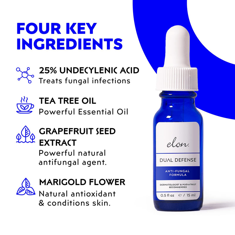 Elon Dual Defense Anti-Fungal Formula | 25% Undecylenic Acid | Treat & Eliminate Nail Fungus | Dermatologist & Podiatrist Recommended 0.51 Fl Oz (Pack of 1)