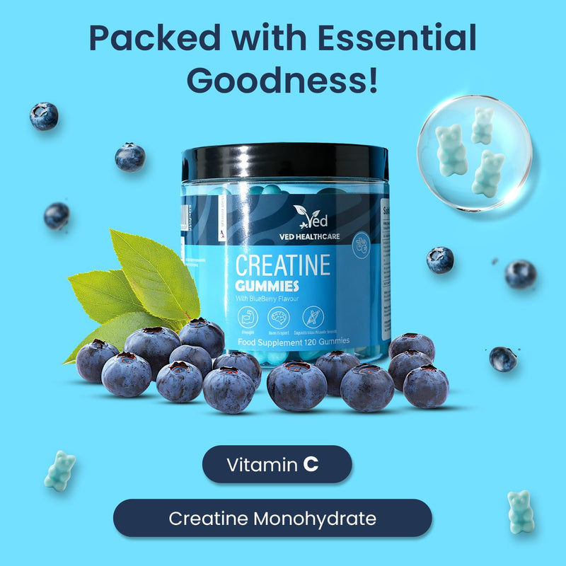 VED Creatine Monohydrate Supplement - 120 Creatine Gummies with Max Nutrition for Men and Women - Gym Accessories Gummies.