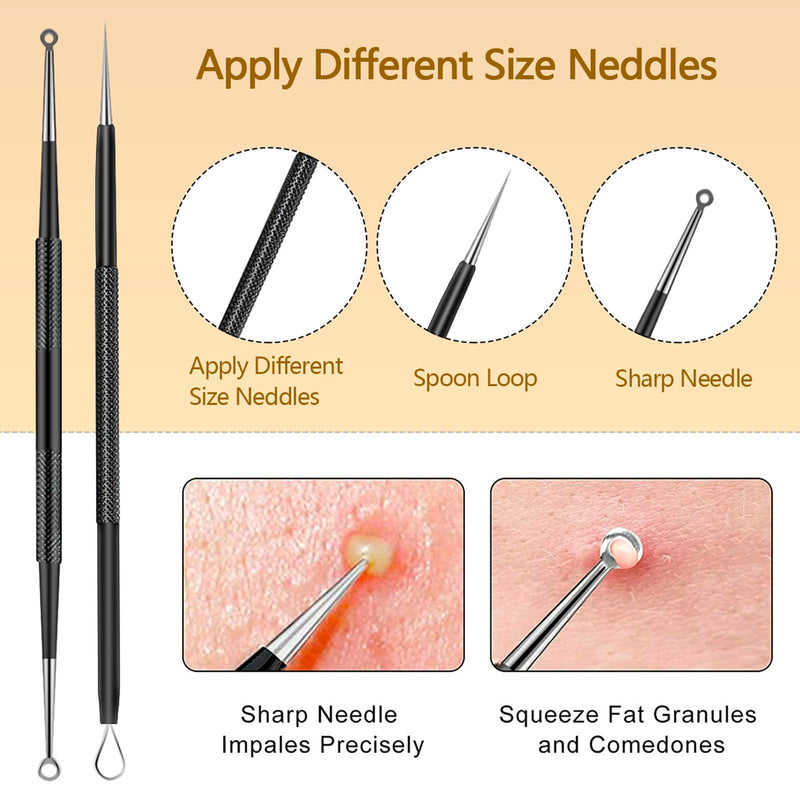 [Australia] - 40pcs Pimple Popper Tool Kit Stainless Steel Blackhead Remover Tool Comedones Extractor for Forehead Facial Nose Lightweight Acne Needle Tool with Metal Case for Travel Home Use Black 40pcs 