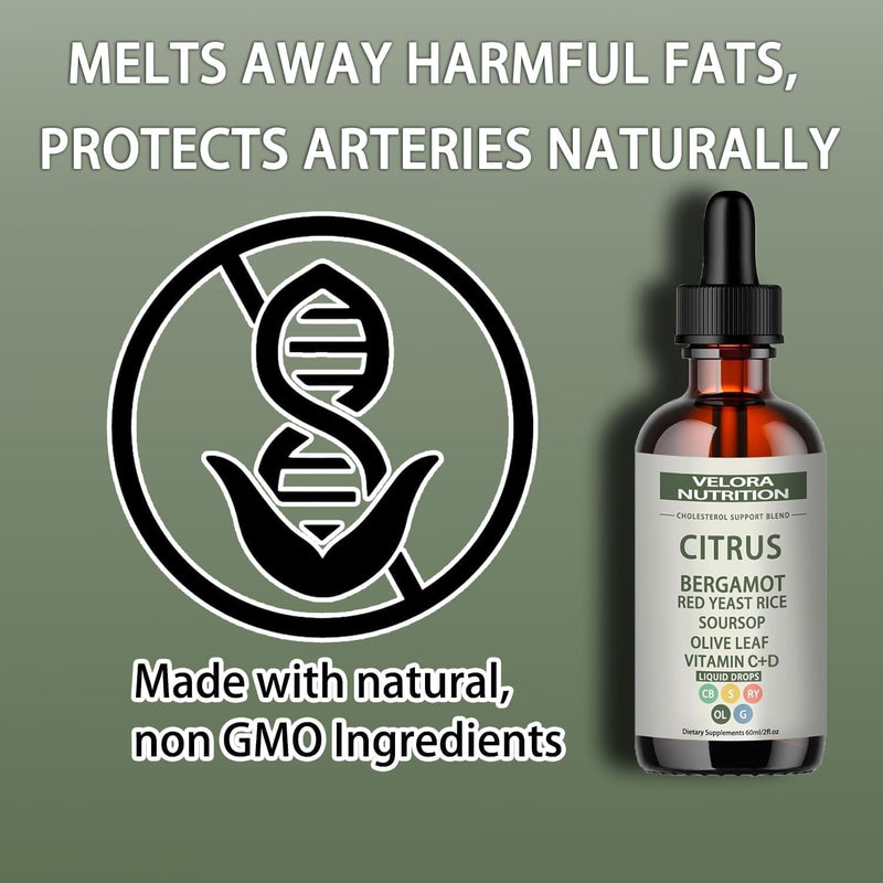 [Australia] - Red Yeast Rice Drops - Cholesterol Support Blend with Citrus, Bergamot, Red Yeast Rice, Soursop, Olive Leaf, Vitamin B+C, Natural, Non-GMO, Vegan, Dietary Supplement, 2 fl. oz. (60ml) 