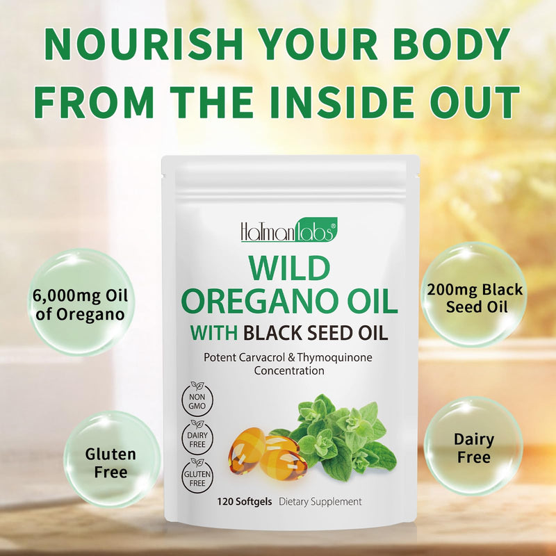 [Australia] - Oil of Oregano Softgels, 120 Count Oregano Oil Capsules, 165mg Carvacrol, 2 in 1 Formulated Oil of Oregano with Black Seed Oil 200mg, Oregano Oil Supplement Capsules 1 Pack 