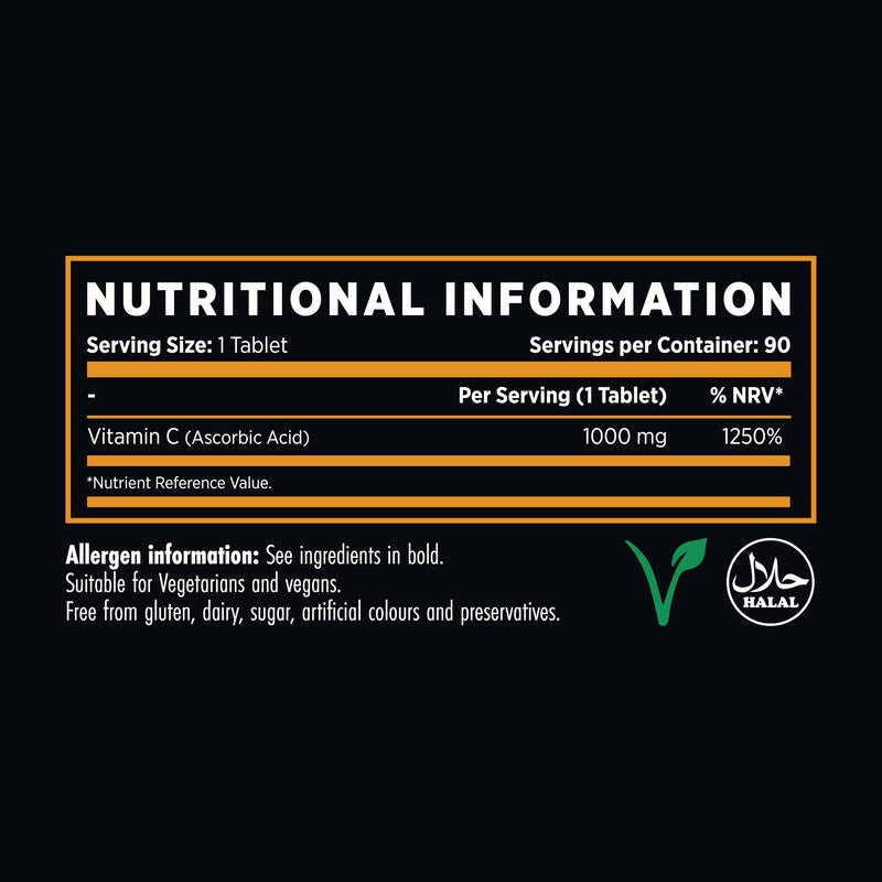 Refined Nutrition Vitamin C 1000mg Tablets – 90 Vegan & Vegetarian Tablets | High Strength Vitamin C with Rose Hip | Immune Support | Once Daily | Made in the UK
