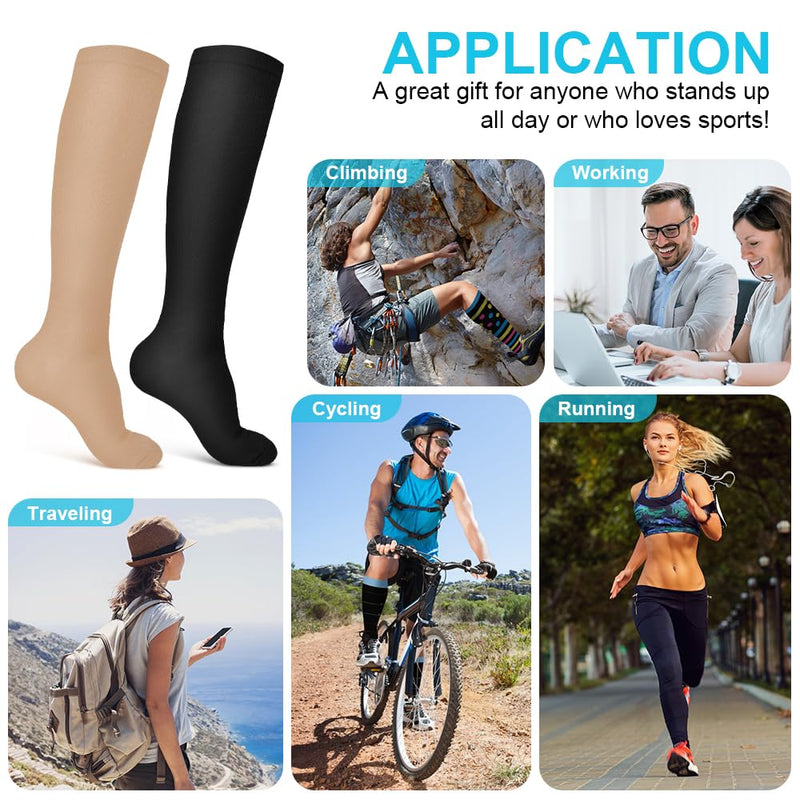 [Australia] - ACWOO compression stockings for women and men, 2 pairs of compression socks, medical compression stockings, knee socks for women, thrombosis stockings compression socks (L/XL, black + beige) L-XL black + beige - 2 pairs 