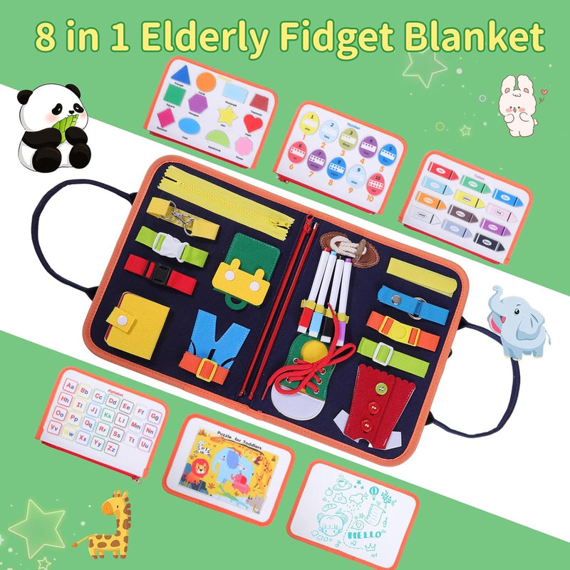 Fidget Blanket for Dementia, Alzheimers Dementia Products for Elderly, Memory Games Busy Boxes for Dementia Patients, Dementia Activities for Seniors, Dementia Aids(Five-Page with Crushed Flower)