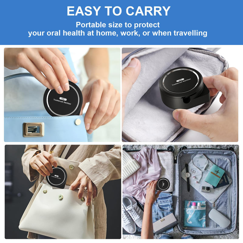 [Australia] - UV Toothbrush Sanitizer Holder, Toothbrush Sanitizer and Holder Cover Caps with Fan Drying, Rechargeable Portable Toothbrush Cleaner Case Fits Most Electric and Manual Toothbrushes (Black) Black 