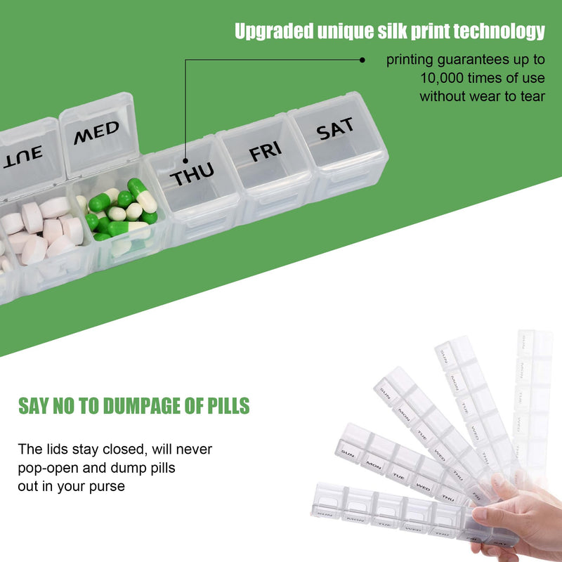 [Australia] - 2 Pack Weekly Pill Organizer, Large 7 Day Pill Case, Daily Vitamin Case Medicine Box, AM/PM Pill Containers for Medicine Supplements Fish Oil（White & Black） White & Black 