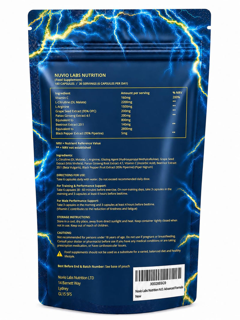 7665mg | N.O Advanced Formula | 180Caps | Supports Blood Flow, Energy, Recovery & Gym Pump | L-Arginine & L-Citrulline | Nitric Oxide Supplements for Men | 30 Day Supply