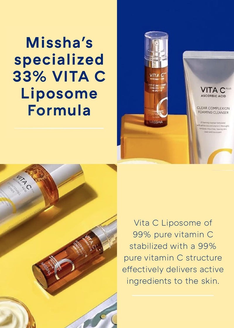 MISSHA Vita C Plus Concentrate Ampoule Vitamin C Serum 0.52 oz | 10% pure formula with liposome technology and PHA supports smoother texture, radiant-looking tone, and firm-looking feel. 0.52 Fl Oz (Pack of 1) Correcting Concentrate Ampoule