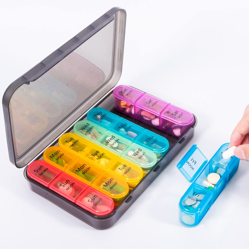 [Australia] - Daviky Pill Organizer 3X a Day, Weekly Pill Organizer 3 Times a Day, Pill Box 7 Day, Pill Cases Organizers 7 Day, Daily Pill Box Organizer, Medicine Organizer Box to Hold Vitamins and Medication Black 