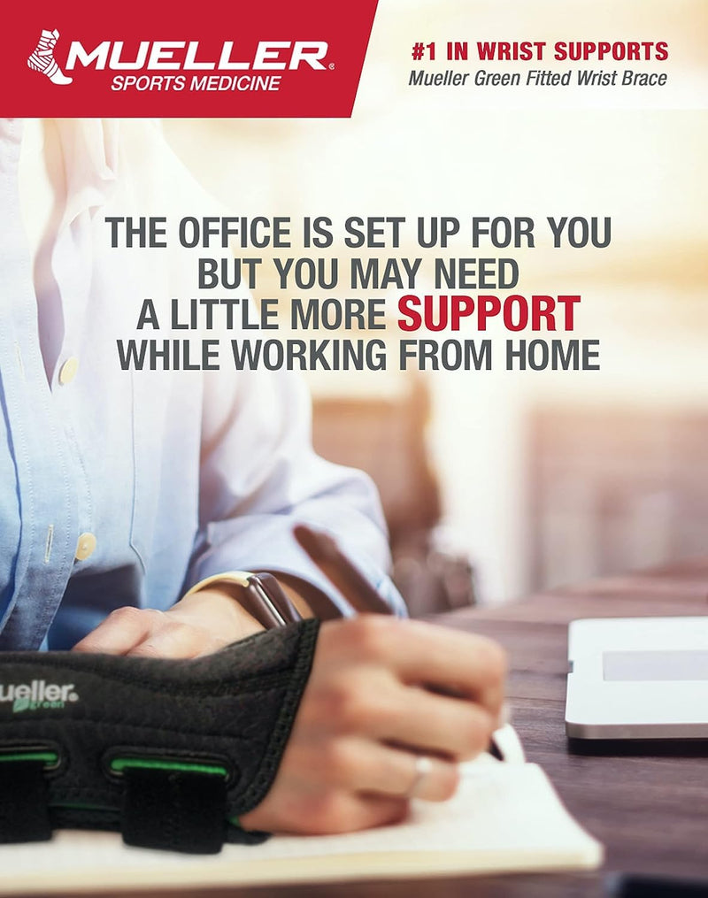 MUELLER Sports Medicine Green Fitted Wrist Braces, 2 Pack, Wrist Pain Relief Support for Men and Women, Ideal for Carpal Tunnel, Tendinitis, Arthritis, Black, Right and Left, Small/Medium