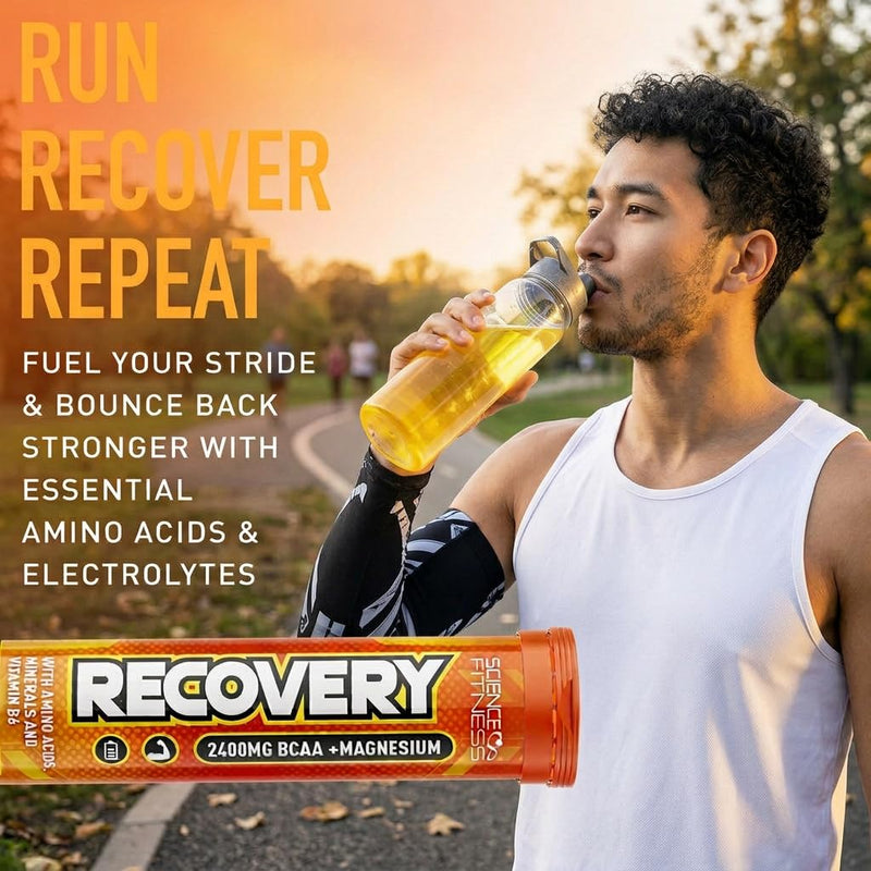 Recovery Effervescent- Orange Flavour | BCAA 2400mg with B6 and Magnesium| 6x15 Tablets| Science Fitness 15 count (Pack of 6)