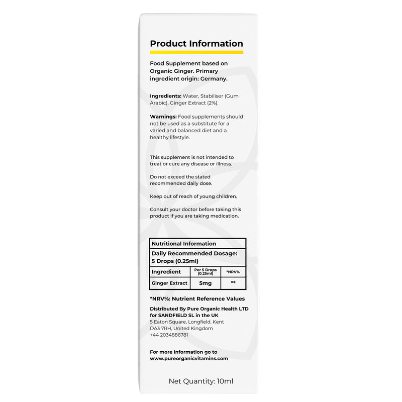 Pure Ginger Liquid Supplement – 10ml Bottle – 40-Day Supply – Swiss Made – Smart Liquid Extract – for Digestion, Immunity, Natural Energy, Gut Health and Inner Balance – Micelle Powered