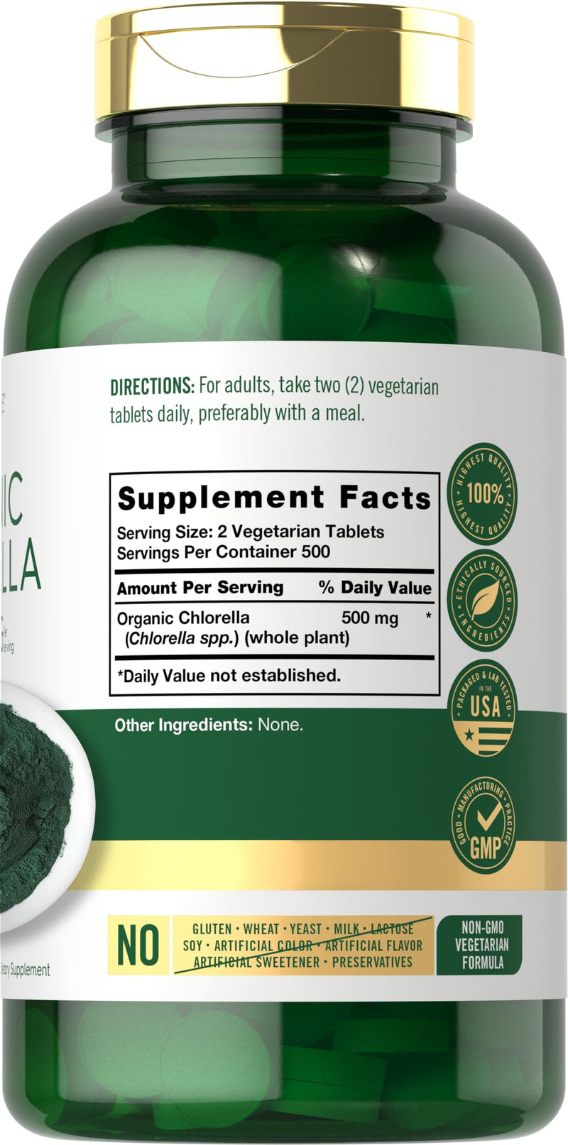 [Australia] - Carlyle Chlorella Tablets Organic 500 mg | 1000 Count | Vegetarian, Non-GMO, and Gluten Free Supplement 