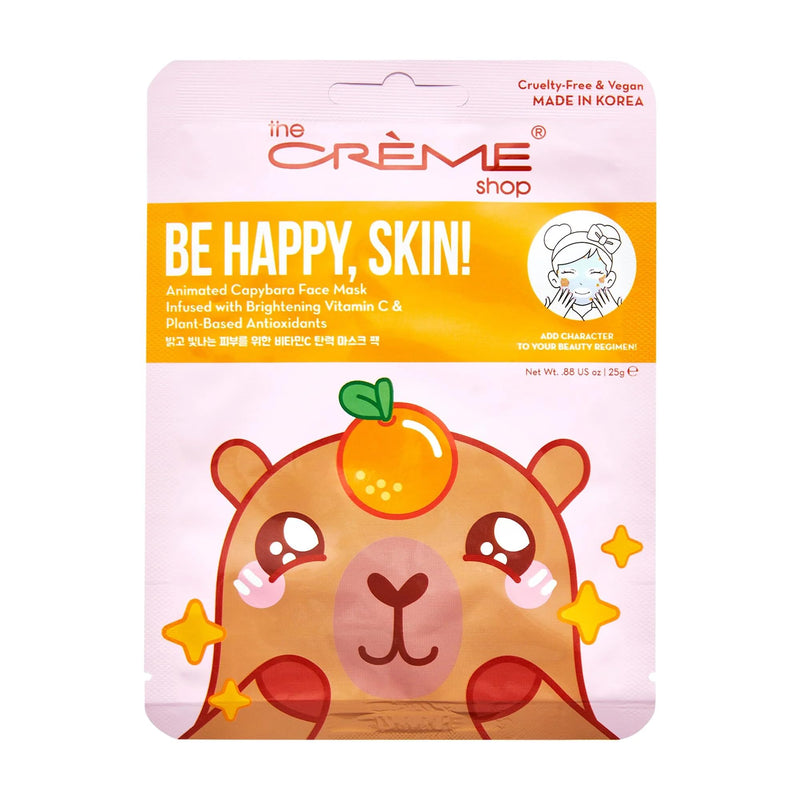 The Crème Shop Be Happy, Skin! Animated Sheet Mask (Capybara/Pack of 3) | Vitamin C & Antioxidant Face Mask - Radiant, Youthful Glow - Korean Beauty Sheet Mask